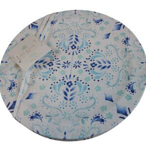 Acacia Home Melamine Dinner Plate Set 4 Blue Aqua White Flower Design 10.25" NWT
